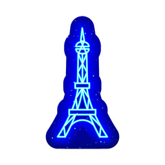 Blue neon eiffel tower icon. Midnight blue. Neon old France eiffel architectural design. Realistic neon icon. There is mask area on White Background.