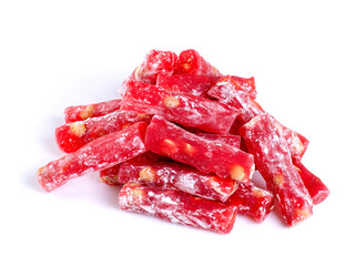 Red Turkish delight on a white background
