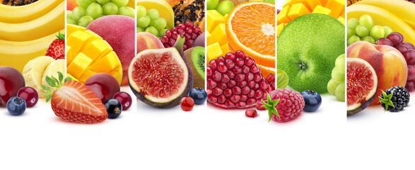 Food collage, set of various fruits and berries 
