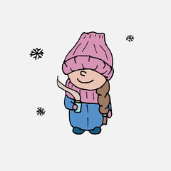 Children dressed in hats, gloves, winter jackets. Children in winter. Vector illustration