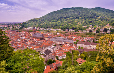 Fototapeta na wymiar View from Heidelberg Castle to Heidelberg and Neckar_Heidelberg, Baden Wuerttemberg, Germany