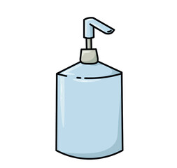 Vector illustration. Color soap dispenser. Simple Doodle style. A plastic bottle with a pump for the metered supply of the product. Medical and hygienic items.