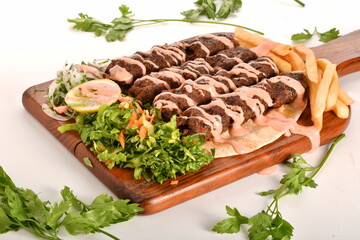 Kebab, traditional Turkish, Greek meat and chickens food, isolated on white background