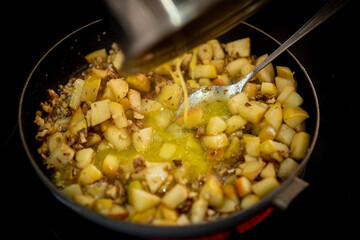Apples, walnuts and butter. Pie filling.