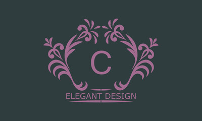 Vector logo design template in trendy linear style. Floral monogram with libero С, place for text or letter. Emblem of fashion, beauty and jewelry industry, business