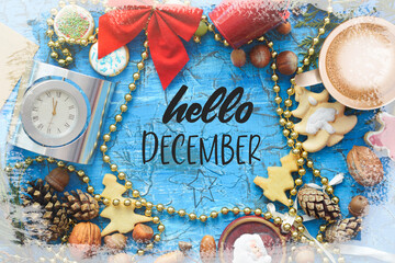 hello december holidays festive design CARD	
 - obrazy, fototapety, plakaty