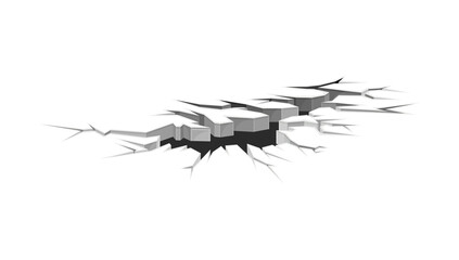 Black ground crack with hole destruction effect. Fractures on surface vector illustration