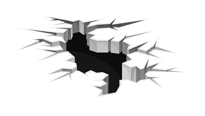 Black ground crack with hole destruction effect. Fractures on surface, earthquake crevices vector illustration