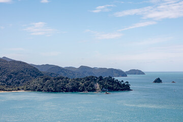The coastline along the Abel Tasman National Park in New Zealand.