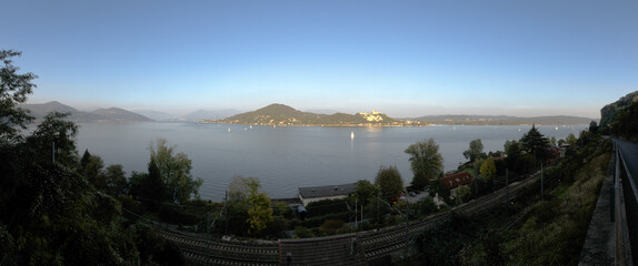 View across Lago Maggiore from Arona showing the Rocca di Angera castle