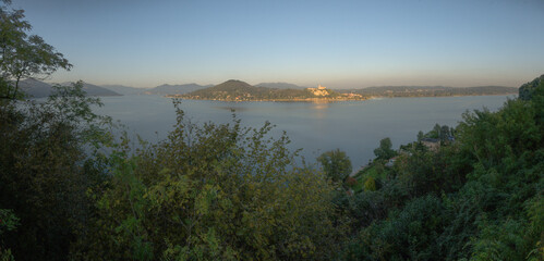 View across Lago Maggiore from Arona showing the Rocca di Angera castle