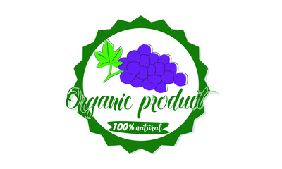Logo of 100% natural organic product - grapes. The sign is suitable for packaging, eco organic product, business, food label design.