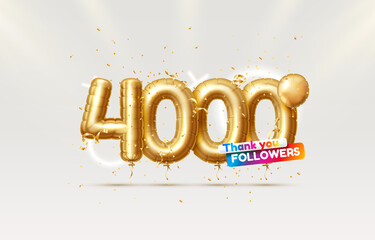 Thank you followers peoples, 4k online social group, happy banner celebrate, Vector - obrazy, fototapety, plakaty