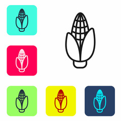 Black line Corn icon isolated on white background. Set icons in color square buttons. Vector