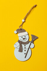 snowman with broomstick wooden Christmas tree toy