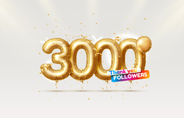 Thank you followers peoples, 3k online social group, happy banner celebrate, Vector