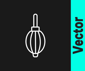 White line Dust blower icon isolated on black background. Air duster. Lens cleaner. Camera sensor cleaning. Vector