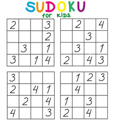 Sudoku is a mathematical logic game for kids and beginners four by four