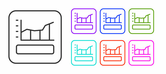 Black line Graph, schedule, chart, diagram, infographic, pie graph icon isolated on white background. Set icons colorful. Vector