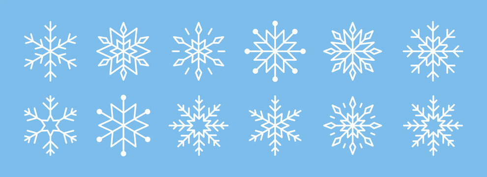 Snowflake icon collection. Snow winter set of elements. Snowflakes template.  Cristmas snowflake icon collection. Stock vector
