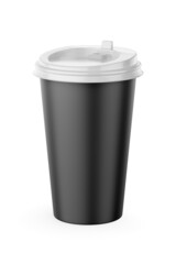 Blank black coffee paper cup isolated on white background. 3d endering.