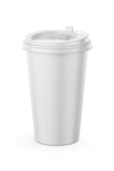 Blank white coffee paper cup isolated on white background. 3d endering.