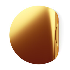 White round adhesive sticker with curved corner. 3D rendering.