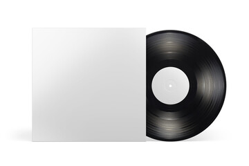 12-inch vinyl LP record in cardboard cover on white background. 3D rendering.
