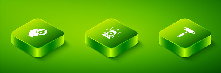 Set Isometric Flasher siren, Firefighter axe and icon. Vector