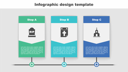 Set Tombstone with RIP written, Calendar death and Church building. Business infographic template. Vector