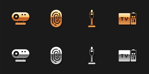 Set Web camera, Fingerprint, Vacuum cleaner and Multimedia and TV box receiver icon. Vector