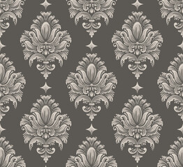 Damask seamless pattern element. Vector floral damask ornament vintage illustration.