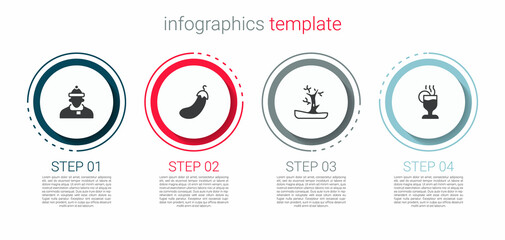 Set Autumn clothes, Eggplant, Bare tree and Mulled wine. Business infographic template. Vector