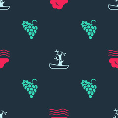 Set Windy weather, Bare tree and Grape fruit on seamless pattern. Vector