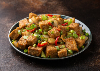 Crispy salt and pepper Tofu. Vegan, vegetarian healthy food
