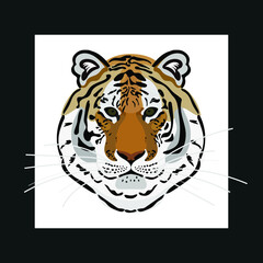 Vector tiger on a classic black and white background. Beautiful postcard or picture. Zodiac 2022. Design element 