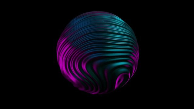 Liquid Sphere 3d animation with blue purple light. Abstract morphing sphere. 4k seamless loop animation. Liquid holographic background.