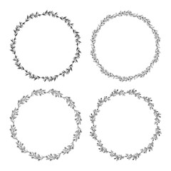 Set of Hand sketched vector wreaths with floral elements, flowers and leaves. For invitations, greeting cards, quotes, blogs, Wedding frames, posters. Isolated on white