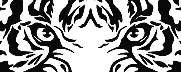 Eyes Tiger. Angry tiger cut svg file. Black and white vector of a tiger head. Angry tiger head sport mascot logo on a white background. Vector illustration. T-shirt design. Vinyl Decal Plotter