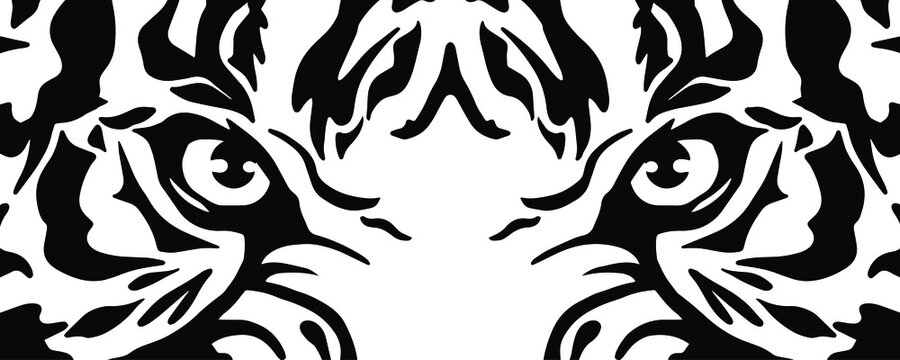 Eyes Tiger. Angry tiger cut svg file. Black and white vector of a tiger head. Angry tiger head sport mascot logo on a white background. Vector illustration. T-shirt design. Vinyl Decal Plotter