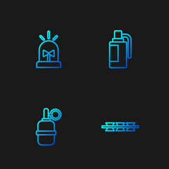 Set line Barbed wire, Hand grenade, Flasher siren and . Gradient color icons. Vector