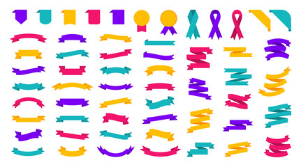 Set of ribbons. Ribbon banners. Ribbon elements. Modern colored ribbons collection. Retro and vintage. Vector illustration.