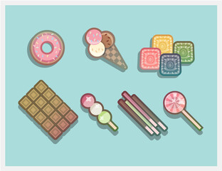 Sweets collection in a cartoon style