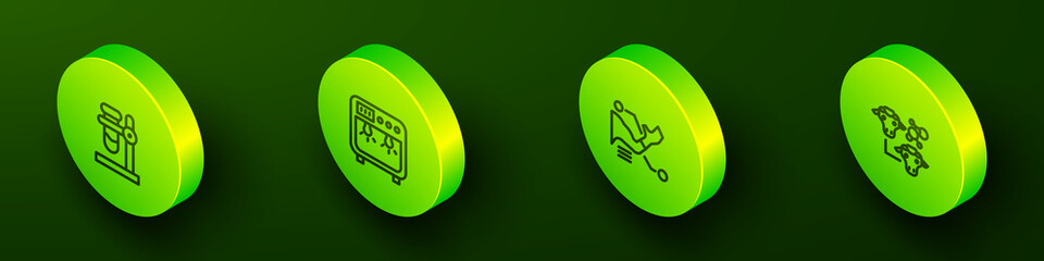 Set Isometric line Test tube flask on stand, Biosafety box, Prosthesis hand and Cloning icon. Vector