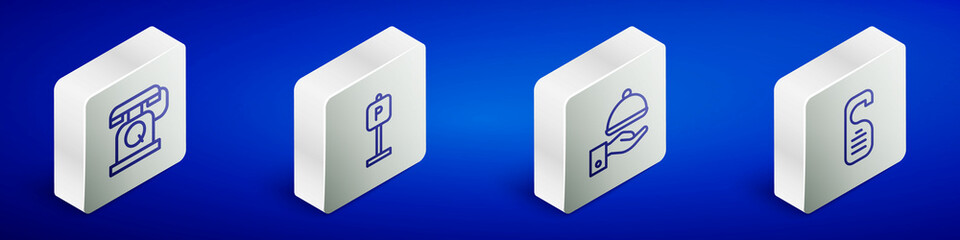Set Isometric line Telephone handset, Parking, Covered with tray and Please do not disturb icon. Vector