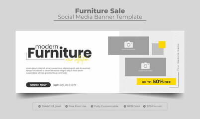 Fototapeta na wymiar Modern and exclusive furniture product sale facebook cover photo and web banner template