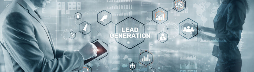 Man clicks on the inscription Lead Generation. Analysis Business Research Interest Concept