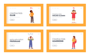 Creative Kids Curiosity Landing Page Template. Children Asking, Searching Information, Students Characters Searching Idea