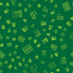 Set line Medicine bottle and pills, False jaw and Pills blister pack on seamless pattern. Vector