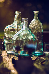 Big glas vases shining in the sun. High quality photo